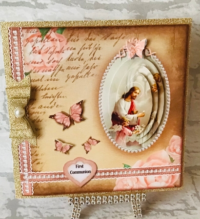 First Communion Girl in Peach and Pearls Pyramid by Anita Henery