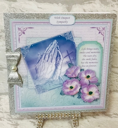 SYMPATHY PRAYING HANDS POPPIES & VERSE 8x8 Decoupage & Insert Mini Kit by Anita Henery