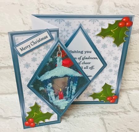 Diamond fold back  Blue lantern with holly by Anita Henery