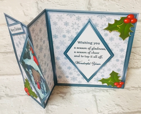 Diamond fold back  Blue lantern with holly by Anita Henery