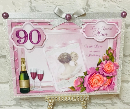90th Birthday card with decoupage roses & vintage lady by Anita Henery