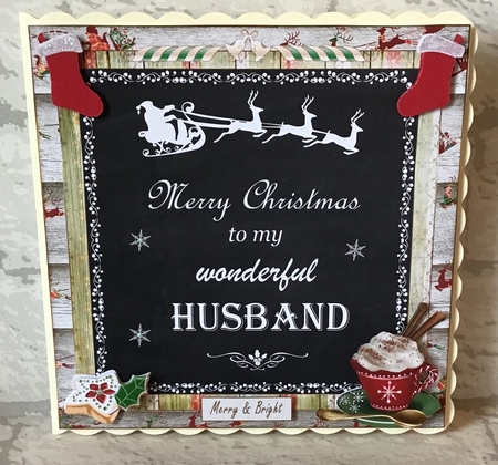 Merry Christmas Husband Decoupage 8x8ins Topper  by Anita Henery