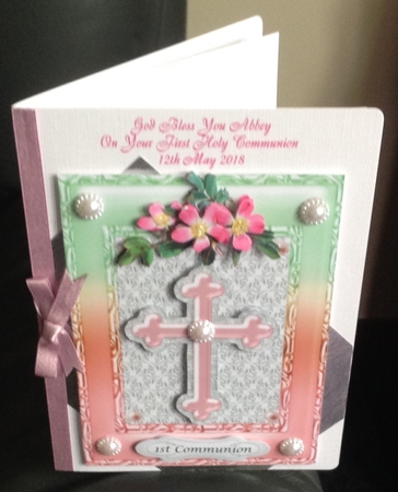 Christening Baptism Communion Confirmation Pink cross in frame by Anita Henery
