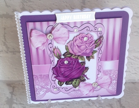pretty vintage purple/lilac roses with bows & lace 8x8 by Anita Henery