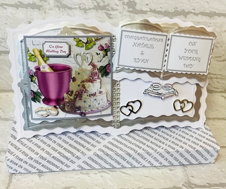 Lovely wedding day card front in shades of lilac and purple by Anita Henery