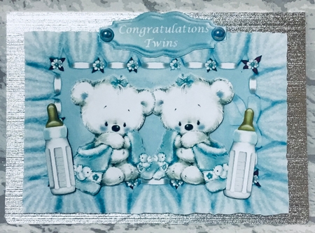 Congratulations twins (blue)! cute baby bears with snuggle blankets by Anita Henery