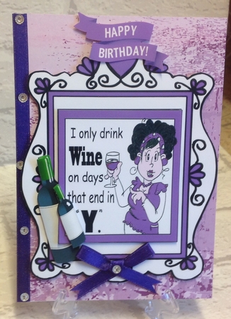 Lady in purple, with  wine in heart ornate frame by Anita Henery