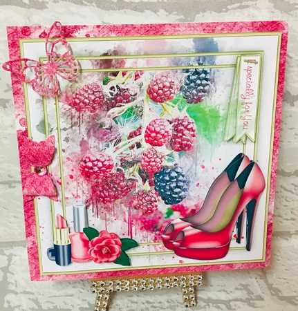 Berry Splash Shoes 8x8 Card Front Topper by Anita Henery