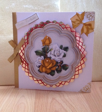 pretty gold/white roses with bow topper/card fronts by Anita Henery