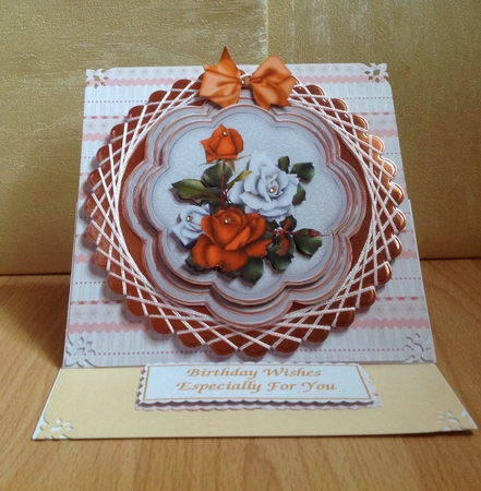 pretty orange/white roses with bow topper/card fronts by Anita Henery