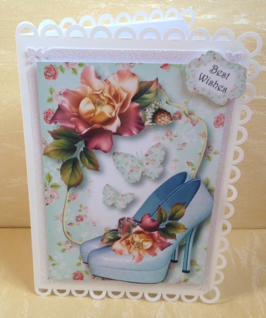 Shabby Chic Shoes & Butterflies In Blues A5 by Anita Henery
