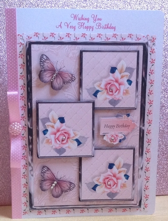 Pretty In Pink Roses And Butterflies Three Square Quick Card by Anita Henery