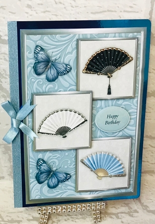 Fan And Butterflies Three Square Quick Card Blue by Anita Henery