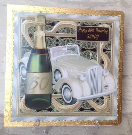 80th birthday card with vintage car & champagne. Choice of male sentiments by Anita Henery