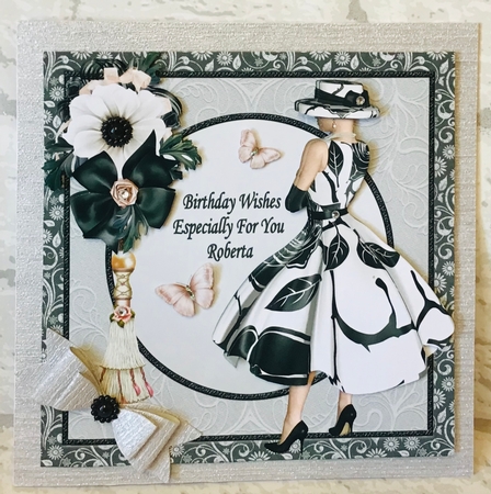 1950s Lady With White Flower Butterflies & Tassel by Anita Henery