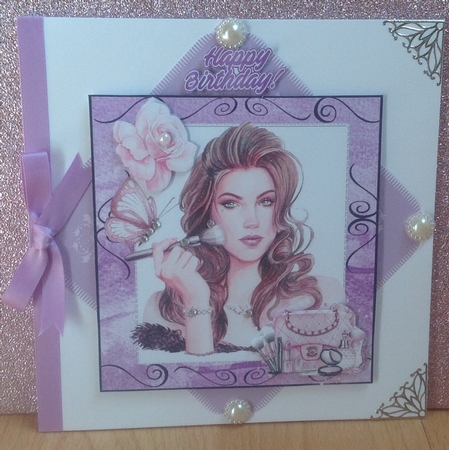 pretty girl with makeup and rose 8x8 (lilac) by Anita Henery