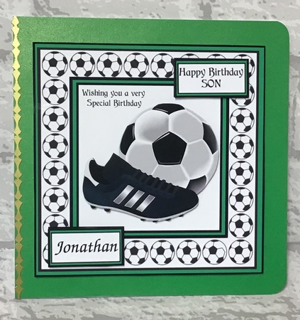 FOOTBALL BIRTHDAY CARD FOR BOYS AGED 4-9. GREEN by Anita Henery