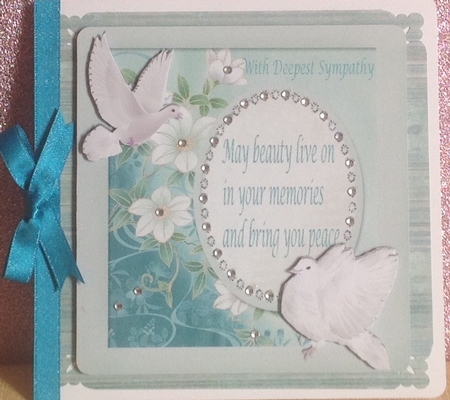 White Doves with turq flowers with verse  on card front 8x8 (sympathy) by Anita Henery