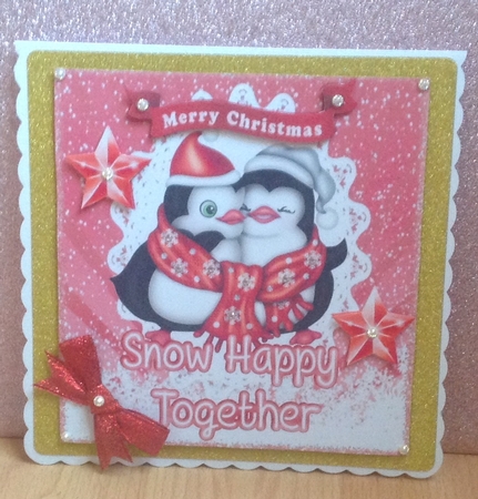 Cuddle Penguins snow happy together in snow frame 8x8 by Anita Henery