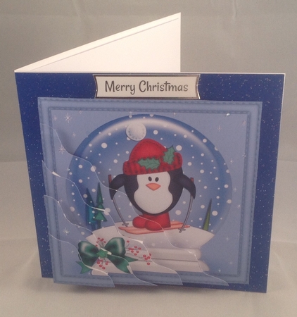 Christmas Penguin Snowglobe Wavy Corner Stacker by Anita Henery
