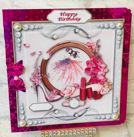 Pretty in Pink, Pearls & Lace Card Topper  by Anita Henery