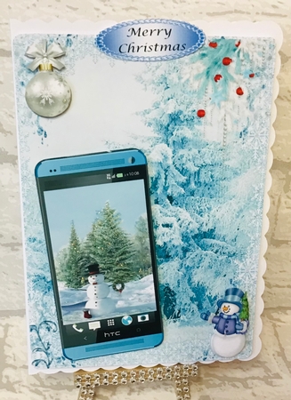Christmas Snowman Phone card by Anita Henery