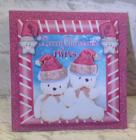 Christmas bears for twins with pink stars (girls) 8x8 by Anita Henery