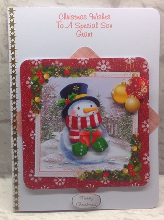 Cute Painted Snowman With Baubles 8x8 by Anita Henery