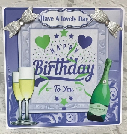 Lovely Birthday celebration  card front with wine (purple) 8x8 by Anita Henery