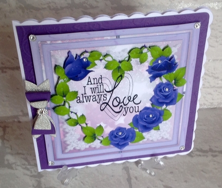 I will always love you with pretty purple rose heart with leaves 8x8 by Anita Henery