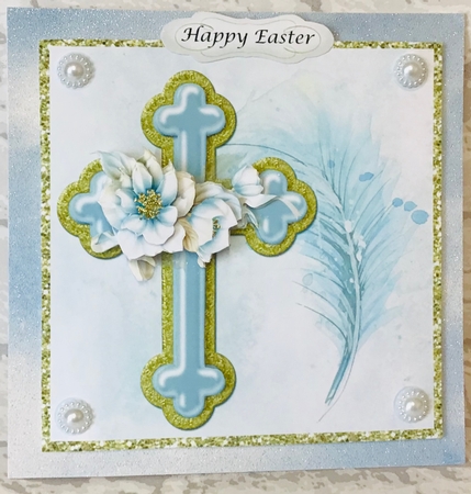 Blue & Gold cross with flowers - various sentiments by Anita Henery