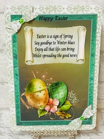 Gold & Green Easter Eggs with scroll by Anita Henery