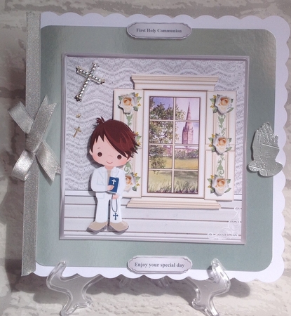 First Holy Communion Boy Card Mini Kit & Decoupage (brown hair) by Anita Henery