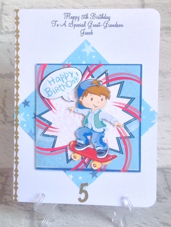 Boy on skate board in blue hat funky 7x7 frame by Anita Henery