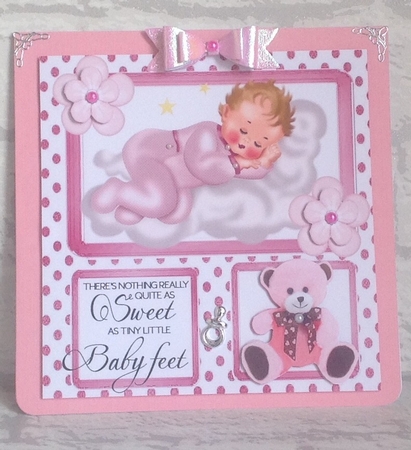 Cute sleepy baby girl with pink teddy 8x8 window card by Anita Henery