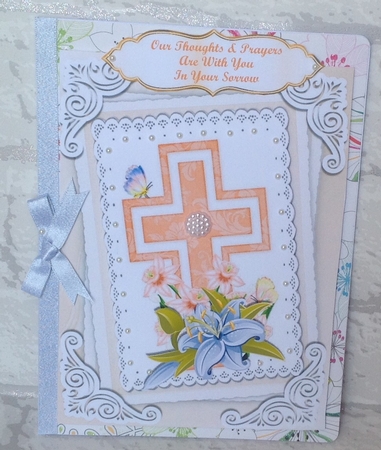 4 Lovely Cards of crosses on lace stackers with lilies & Daffs A5 mini kit by Anita Henery