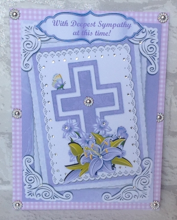 4 Lovely Cards of crosses on lace stackers with lilies & Daffs A5 mini kit by Anita Henery