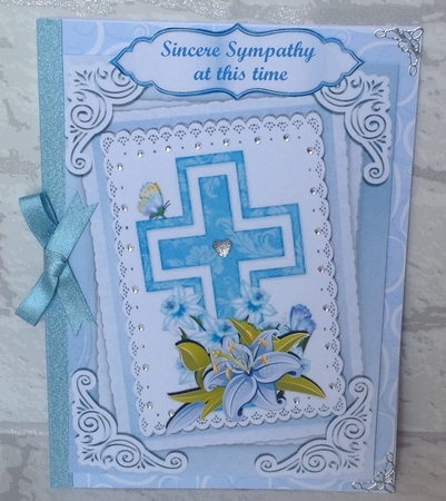 4 Lovely Cards of crosses on lace stackers with lilies & Daffs A5 mini kit by Anita Henery
