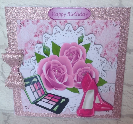 4 Lovely card fronts with roses,Lace and Pretty shoes 8x8 mini kit by Anita Henery