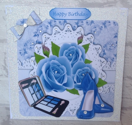 4 Lovely card fronts with roses,Lace and Pretty shoes 8x8 mini kit by Anita Henery