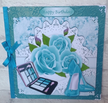 4 Lovely card fronts with roses,Lace and Pretty shoes 8x8 mini kit by Anita Henery