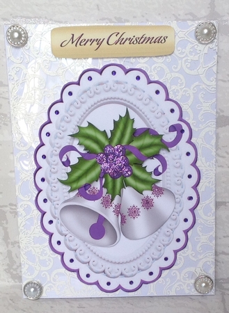 4 Pretty toppers of christmas bells with holly A5 by Anita Henery