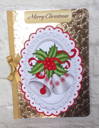 4 Pretty toppers of christmas bells with holly A5 by Anita Henery