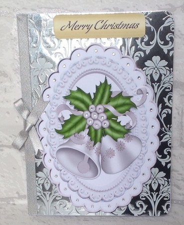 4 Pretty toppers of christmas bells with holly A5 by Anita Henery