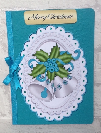 4 Pretty toppers of christmas bells with holly A5 by Anita Henery