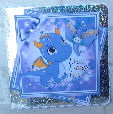 Cute little purple Dragon with toon dragonfly 8x8 by Anita Henery