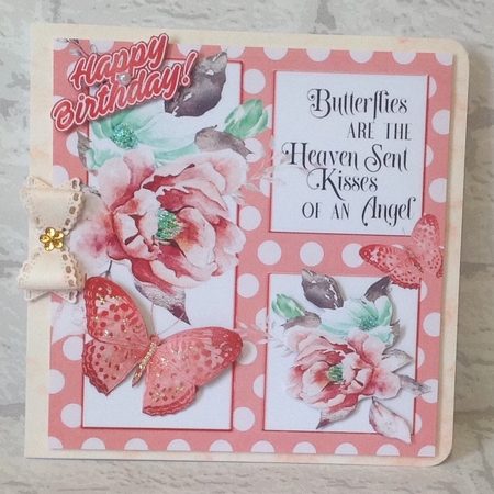4 Pretty polkadot window card fronts with flowers, script, butterflies 8x8 mini kit by Anita Henery