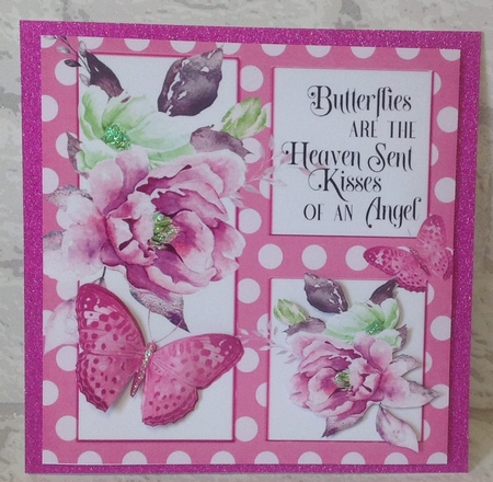 4 Pretty polkadot window card fronts with flowers, script, butterflies 8x8 mini kit by Anita Henery