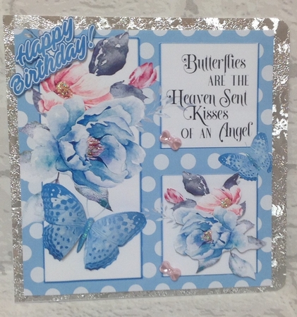 4 Pretty polkadot window card fronts with flowers, script, butterflies 8x8 mini kit by Anita Henery