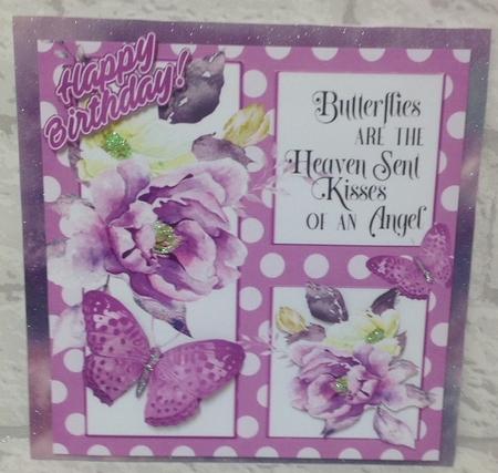 4 Pretty polkadot window card fronts with flowers, script, butterflies 8x8 mini kit by Anita Henery
